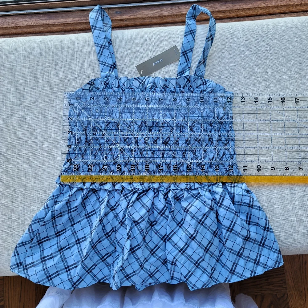 New! J Crew XL X-Large Blue Smocked tank in textured plaid NWT